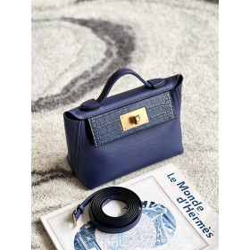 Hermes Kelly Cut 31 Epsom Jaune Poussin (1Z) Palladium Hardware Dark Blue