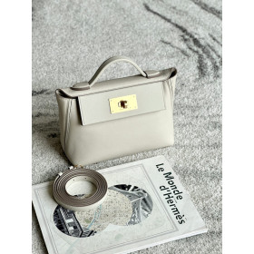 Hermes Kelly Mini HSS Ostrich Beton(8L) And Gris Asphalte(M8)Gold Hardware Beige