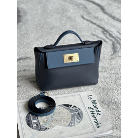 Hermes Kelly Mini Ostrich Anemone (P9) Gold Hardware Dark Blue