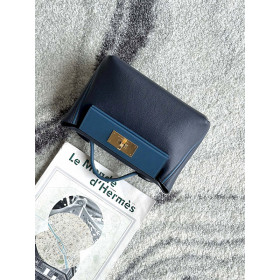 Hermes Kelly Mini Ostrich Anemone (P9) Gold Hardware Dark Blue