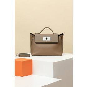 Hermes Kelly Pochette HSS Swift Beton(8L) And Rose Sakura(3Q)Palladium Hardware Dark Brown