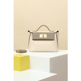 Hermes Kelly Pochette HSS Swift Jaune Amber(9D) And Gris Asphalte(M8)Rose Gold Hardware Beige