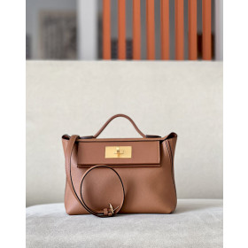 Hermes 24/24 Mini 21 Evercolor And Swift Beige Marfa (8Q) And Gris Pale(M4)Palladium Hardware Brown