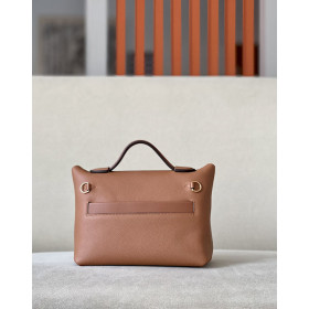 Hermes 24/24 Mini 21 Evercolor And Swift Beige Marfa (8Q) And Gris Pale(M4)Palladium Hardware Brown
