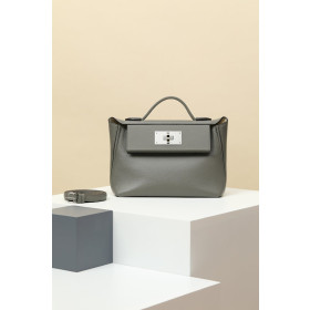 Hermes 24/24 Mini 21 Evercolor And Swift Beton (8L) Palladium Hardware Dark Grey