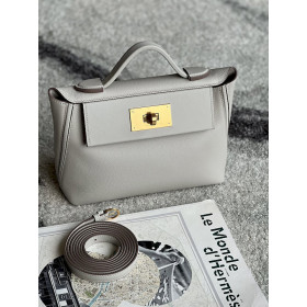 Hermes Kelly Pochette Alligator Nior (89) Palladium Hardware Grey