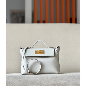 Hermes 24/24 Mini 21 Evercolor And Swift Blanc (01) And Nata(I2)Palladium Hardware White