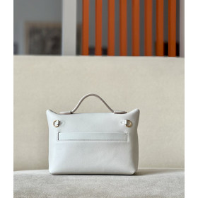 Hermes 24/24 Mini 21 Evercolor And Swift Blanc (01) And Nata(I2)Palladium Hardware White