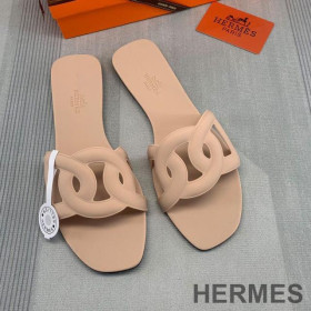 Hermes Aloha Slides Women Rubber with Chaine D'ancre Apricot