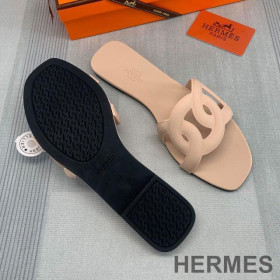 Hermes Aloha Slides Women Rubber with Chaine D'ancre Apricot