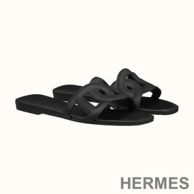 Hermes Aloha Slides Women Rubber with Chaine D'ancre Black