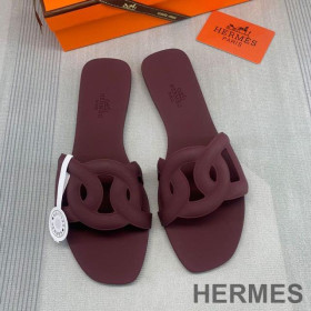 Hermes Aloha Slides Women Rubber with Chaine D'ancre Burgundy Red