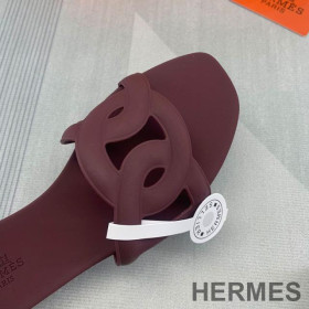 Hermes Aloha Slides Women Rubber with Chaine D'ancre Burgundy Red