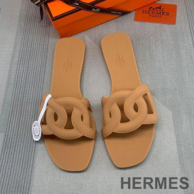 Hermes Aloha Slides Women Rubber with Chaine D'ancre Khaki