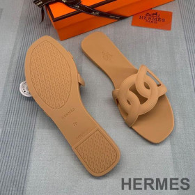 Hermes Aloha Slides Women Rubber with Chaine D'ancre Khaki