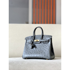 Hermes Birkin 25 Ostrich Etain(8F) Gold Hardware Dark Grey