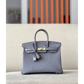 Hermes Birkin 25 Ostrich Gris Agate(82) Gold Hardware Dark Grey