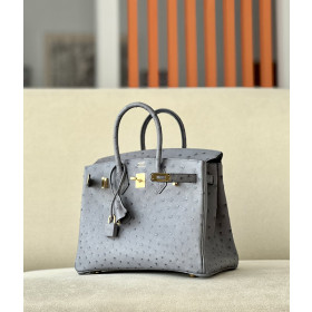 Hermes Birkin 25 Ostrich Gris Agate(82) Gold Hardware Dark Grey
