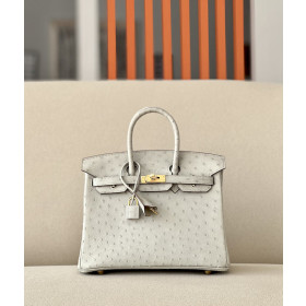 Hermes Birkin 25 Ostrich Gris Perle(80) Gold Hardware Beige