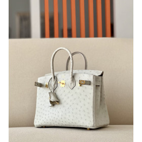 Hermes Birkin 25 Ostrich Gris Perle(80) Gold Hardware Beige