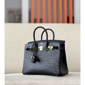 Hermes Birkin 25 Ostrich Nior(89) Gold Hardware Black