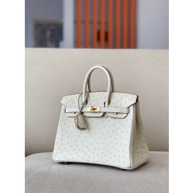 Hermes Birkin 25 Ostrich Parchemin(3C) Gold Hardware White