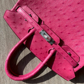 Hermes Birkin 25 Ostrich Rose Fourpre(L3)Palladium Hardware Rose Pink