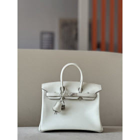 Hermes Birkin 25 Swift Mushroom OT Palladium Hardware White