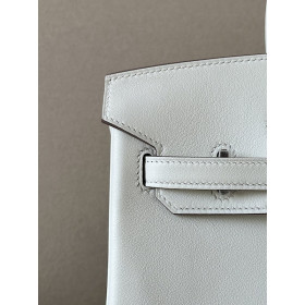 Hermes Birkin 25 Swift Mushroom OT Palladium Hardware White