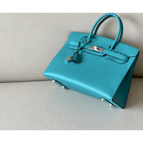 Hermes Birkin 30 Epsom Blue Paon(7F) Palladium Hardware Sellier