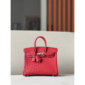 Hermes Birkin 30 Ostrich Braise (95) Palladium Hardware Red