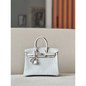 Hermes Birkin 30 Ostrich Gris Perle(80) Palladium Hardware White