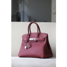 Hermes Birkin 30 Togo Rouge Grenade (K1) Palladium Hardware Burgundy Red