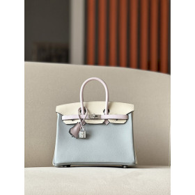 Hermes Birkin HSS 25 Epsom Blue Glacier (8U) ,Craie(10) and Mauve Pale (09) Palladium Hardware