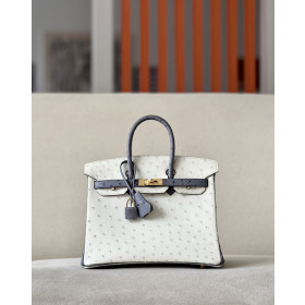 Hermes Birkin HSS 25 Ostrich Beton(8L) and Gris Agate(82) Gold Hardware White