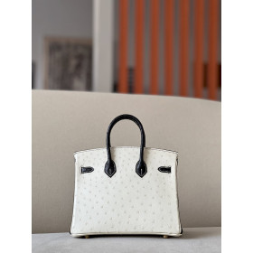 Hermes Birkin HSS 25 Ostrich Beton(8L) and Nior (89) Gold Hardware White