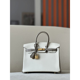 Hermes Birkin HSS 25 Swift Beton 8L And Gris Asphalt M8 Gold Hardware White