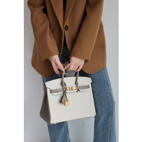 Hermes Birkin HSS 25 Swift Beton 8L And Gris Asphalt M8 Gold Hardware White