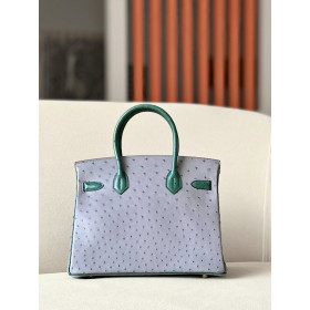Hermes Birkin HSS 30 Ostrich Gris Agate(82) and Vert Titlen (1T) Gold Hardware Grey