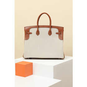 Hermes Birkin HSS 35 Barenia and Canvas Gold(37) Palladium Hardware Brown and Beige