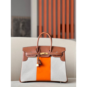 Hermes Birkin HSS 35 Barenia and Canvas in Gold(37) Gold hardware Brown and Beige