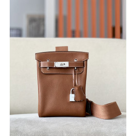 Hermes 24/24 Mini 21 Evercolor And Swift Chai (0M) And Gold(37)Palladium Hardware Brown