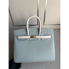 Hermes Birkin sellier epsom Ice blue & Creamy white Gold Hardware 25cm Full Handmade