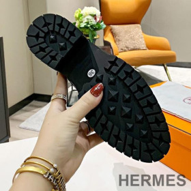 Hermes Bridge Ankle Boots Women Grained Calfskin Black