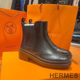 Hermes Brighton Ankle Boots Women Shiny Calfskin with Eyelet Black