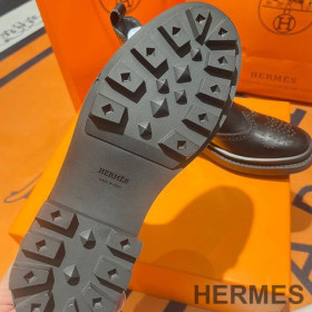 Hermes Brighton Ankle Boots Women Shiny Calfskin with Eyelet Black