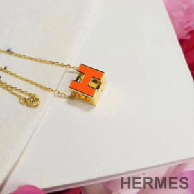 Hermes Cage D'H Pendant Necklace Orange