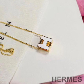 Hermes Cage D'H Pendant Necklace White