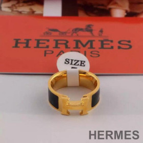 Hermes Clic H Ring Gold Hardware Black