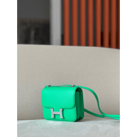 Hermes Bolide Mini Evercolor New Bleu Jean (D2) Palladium Hardware Green